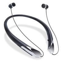 Bluetooth Retractable Headphones, Wireless Earbuds Neckband Headset Noise Cancelling Stereo Earphones with Mic (15 Hours Play Time, Black)