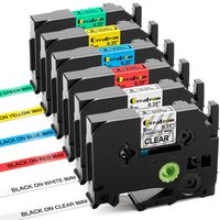 Greateam 9mm 0.35 Inch Label Tape Compatible for Brother P-Touch TZ TZe Label Maker Tape TZe121 TZe221 TZe421 TZe521 TZe621 TZe721 (6 Pack Combo Set),Use for Brother Labelers PT-D210,