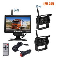 2X 12V-24V Wireless Car Vehicle Rear View Kit 18 IR LED Night Vision Reversing Backup Camera Parking Assistance,7 inch LCD Monitor for Bus Truck Van Caravan Lorry Car Charger