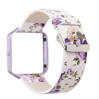 YOSWAN Replacement Band for Fitbit Blaze, Watchband Floral Soft Leather Strap Replacement Watch Band Wristband Bracelet Strap and Frame for Fitbit Blaze (White Purple+ Purple Frame)