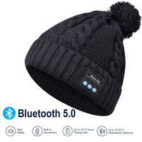 Bluetooth Beanie, Bluetooth Hat, Gift for Woman, Pompon Beanie, Built-in HD Stereo Speakers & Microphone as Birthday Christrans Gifts for Woman, Girls Outdoor Sports Running Walking Jogging Black