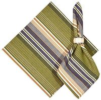Traders and Company 100% Cotton Green & Blue Striped 22"x22" Napkins, Set of 12 - Greenway