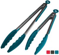 StarPack Premium Silicone Kitchen Tongs (9-Inch & 12-Inch) - Stainless Steel with Non-Stick Silicone Tips, High Heat Resistant to 600°F, For Cooking, Serving, Grill, BBQ & Salad (Teal Blue)