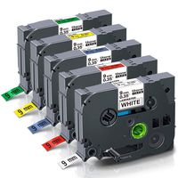 TZ Label Tape 9mm, P-Touch Laminated Labeling Tapes for TZe-221 TZe-421 Tze-521 TZe-621 TZe-721, Compatible for Brother PT-H100 PT-H110 PT-D210 PT-D400 PT-D600 Label Makers, 0.35'' x 26.2', 5-Pack