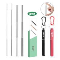 Vantic Reusable Collapsible Straws - 2Pack Telescopic Stainless Steel Portable Drinking Straw with Travel Case & Cleaning Brush for 12oz/20oz/30oz Cups-Red & Black