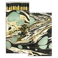 HomArt Large Decorative Aqua Marbleized Paper Candle and Fireplace Wood Matches (Set of 3)