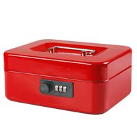 Jssmst Small Cash Box with Combination Lock - Durable Metal Cash Box with Money Tray Red, 7.87 x 6.3 x 3.35 inches, CB0703M