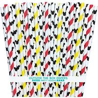 Mickey Mouse Inspired Paper Straws - Mouse Ears Stripe - Red Black Yellow White - 100 Pack - Outside the Box Papers Brand
