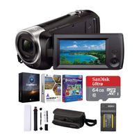 Sony CX405 Handycam 1080p Full HD Camcorder with Exmor R CMOS Sensor (Black) with Software Suite and 64GB SD Card Bundle (6 Items)