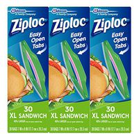 Ziploc Sandwich Bags, Easy Open Tabs, XL, 30 Count, Pack of 3 (90 Total Bags)