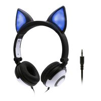 ONTA Kids Headphones with Cute LED Glowing Cat Ears,Foldable, Noise-Canceling and Adjustable Kids Headphones for Boys and Girls (Black)