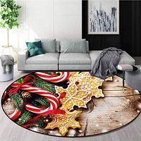 RUGSMAT Christmas Modern Machine Washable Round Bath Mat,Cookies Candy Canes Coffee Table Mat Non-Skid Living Room Carpet Round-59