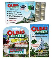 Olbas Cold and Allergy Symptom Relief Bundle: (1) Olbas Black Currant Maximum Strength Lozenges (24 Count), (1) Olbas Inhaler, and (1) Olbas Maximum Strength Pastilles Cough Drops (27 Count)