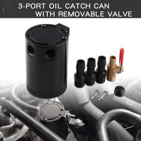 Sporacingrts Compact Black Baffled 3-Port Oil Catch Can+ 0.41'' 10.3mm Oil Drain Cock Valve, 2 Inlets 1 Outlet
