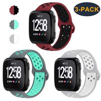 CAVN 3-Pack Compatible Fitbit Versa Bands for Men Women, Sweat Resistant Replacement Accessory Strap Bracelet Compatible Fitbit Versa Smartwtach (L/6.8"-8.9", Red/Black+Grey/Teal+Grey/White)