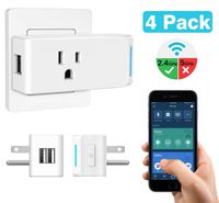 MoKo WiFi Smart Plug, 4 PACK Smart Plug with 2 USB Ports,Smart Outlet Compatible with Alexa Echo,Google Home & IFTTT for Voice Control, Remote Control with Timer Function, 10A, No Hub Required, White