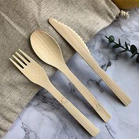 100pcs Per Pack Organic Bamboo Disposable Cutlery Set for Wedding Party Camping BBQ 50 Forks 25 Spoons 25 Knives (Color : Light Yellow)