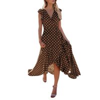 Womens Dots Boho V Neck Dress Lady Beach Summer Sundress Maxi Flowy Dress