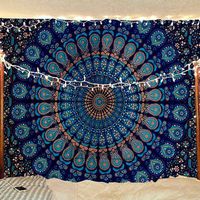 Bless International Indian Hippie Bohemian Psychedelic Peacock Mandala Wall Hanging Bedding Tapestry (Blue Green, Twin(54x72Inches)(140x185cms))