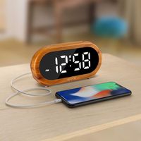USCCE Home Small Digital Alarm Clock - 0-100% Dimmer, Easy to Set, Adjustable Alarm Volume with 5 Alarm Sounds, USB Charger, Snooze, 12/24Hr, Compact Clock for Bedrooms, Bedside, Desk(Wood Grain)