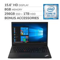 Lenovo ThinkPad E590 2019 Premium 15.6'' HD Laptop Notebook Computer,4-Core Intel i5-8265U 1.60 GHz, 8GB RAM, 256GB SSD + 1TB HDD, Wi-Fi,Bluetooth,Webcam,HDMI,No DVD,Win 10 Pro,Bonus Accessories