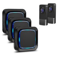 Wireless Doorbell, Coolqiya Door Bell Chimes Kit with 3 Plugin Receivers and 2 Remote Waterproof Push Buttons, No Battery Required for Receivers, 52 Melodies, Black