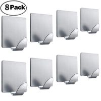 FOTYRIG Adhesive Hooks Wall Hangers Waterproof Heavy Duty Stick on Hooks for Hanging Bathroom Kitchen Robe Coat Towel Kitchen Utensils Keys Bags Stainless Steel-8 Packs
