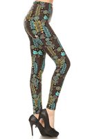 S739-OS Fish and Ferns Print Fashion Leggings, One Size