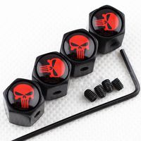 CHAMPLED New (4PC) for Skull RED Styling Logo Metal Black Anti-Theft Wheel TIRE AIR Valve STEM CAPS DUST Cover