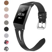 NANW Leather Bands Compatible with Fitbit Charge 3/Charge 3 SE, Slim Genuine Leather Band Replacement Accessories Strap Women Man Wristbands, Large Small