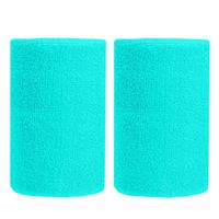BBOLIVE 4' Inch Wrist Sweatband in 17 Different Neon Colors - Athletic Cotton Terry Cloth - Great for All Outdoor Activity(1 Pair) (Aqua Green)