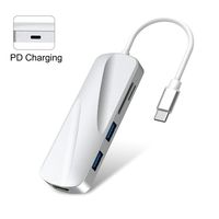 USB C Hub, RAOYI 5-in-1 Type C Hub,2 USB 3.0 Ports, SD/TF Card Reader, Portable USB-C Power Delivery PD (65W), Compatible for USB C Devices, Silver