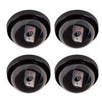LRY Dummy Fake Security CCTV Dome Camera(YRXFC01B-4) with Flashing Red LED Light with Warning Security Alert Sticker Indoor for Home and Business, 4 Packs, Black