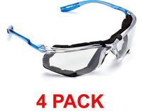 3M Safety Glasses, Virtua CCS Protective Eyewear 11872, Removable Foam Gasket, Clear Anti-Fog Lenses, Corded Ear Plug Control System (4 Pack)