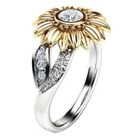 YOMXL Sunflower Ring for Women Girls, Flower Silver Plated Crystal Silver Ring Fashion Two Tone Zircon Ring Jewelry Accessories