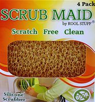 Kool Stuff Scrub Maid - Silicone Non-Scratch Cleaning Sponge Odor Free, Antibacterial, Dish Washing Sponge (Qty 4)
