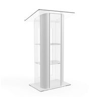 FixtureDisplays Clear Acrylic Plexiglass Podium Curved Brushed Stainless Steel Sides Pulpit Lectern 14307