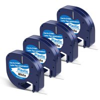 4 Pack Replace Dymo LetraTag Refills 91201 (91221 59422 S0721610), Plastic Tape Black on White Compatible with Dymo Label Makers LetraTag Plus LT100H LT100T QX50, 1/2 Inch x 13 Feet 12mm x 4m