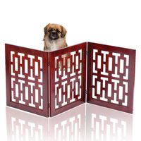 Safety Pet Gate for Dogs - Free-Standing & Foldable - Decorative Scroll Wooden Fence Barrier - Stairs & Doorways No Tools Required (Modern)