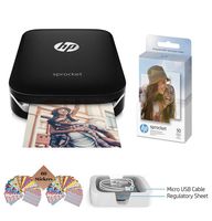 TUDAK HP Sprocket Photo Printer, Print Social Media Photos on 2x3 Sticky-Backed Paper (Black) + Photo Paper (50 Sheets) + USB Cable + 60 Decorative Stick-On Border Frames