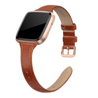 SWEES Leather Bands Compatible with Fitbit Versa 2 / Fitbit Versa Lite & SE/Fitbit Versa, Slim Thin Genuine Leather Replacement Strap for Versa Women (5.5" - 7.9"), Black, Champagne, Rose Gold, Tan