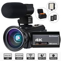 Video Camera 4K Camcorder Ultra HD 48MP WiFi IR Night Vision Vlogging Camera 3" IPS Touch Screen 16X Digital Zoom Recorder Digital Camera with Microphone,Wide Angle Lens,LED Video Light,Camera Bag