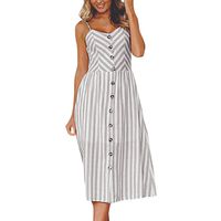 KYLEON Maxi Women's Dresses Summer Floral Bohemian Spaghetti Strap Button Down Swing Midi Dress with Pockets