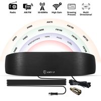 Antop Amplified Indoor Am/FM Antenna, 50 Mile Radio Antenna, Built-in Digital Amplifier Booster for Stereo Radio Audio Signals Rf Broadcast Receiver with Adapter Connector