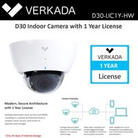 Verkada D30 Security Systems Indoor Camera with 1 Year License, eliminates NVRs D30-LIC1Y-HW