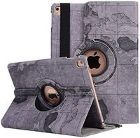 YiMiky 2019 iPad 10.2" Flip Case, 360 Degrees Rotating Stand Vintage Map Pattern Bumper Cover Slim PU Leather Smart Protective Case Lightweight Book Folio Sleeve for iPad 7th Gen 10.2 inch, Black