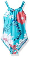 Kanu Surf Girls' Toddler Jasmine Beach Sport Halter One Piece Swimsuit, Paige Floral Aqua, 4T