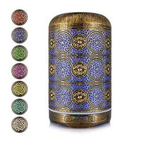 Bligli 250ml Aromatherapy Diffuser for Essential Oils, Delicate Metal Patterns Design with 7 Color Lights 4 Time Setting Modes Waterless Auto Shut Off(Classical bronze)