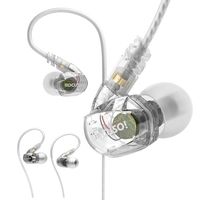 ROCUSO Noise-Isolating Musician's In Ear Monitor, Wired Over Ear Stereo Bass Headphones with Microphone, Waterproof Sport Earbuds for Running, Jogging, Gym, Clear