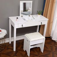 Fine Vanity Table with Flip,Top Mirror Makeup Dressing Table Writing Desk with Cushioning Makeup Stool Set, 2 Drawers 3 Removable Organizers Easy Assembly (White)